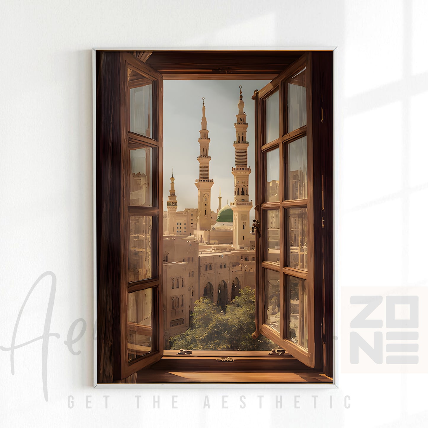 A Window to Peace – Serene Mosque View Framed Wall Art