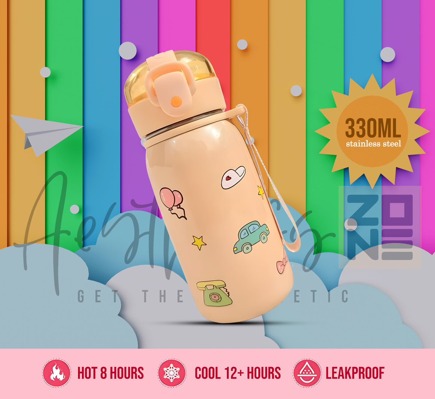 Cute Kids Thermal Water Bottle 330ml – Keeps Drinks Hot or Cold 8+ Hours