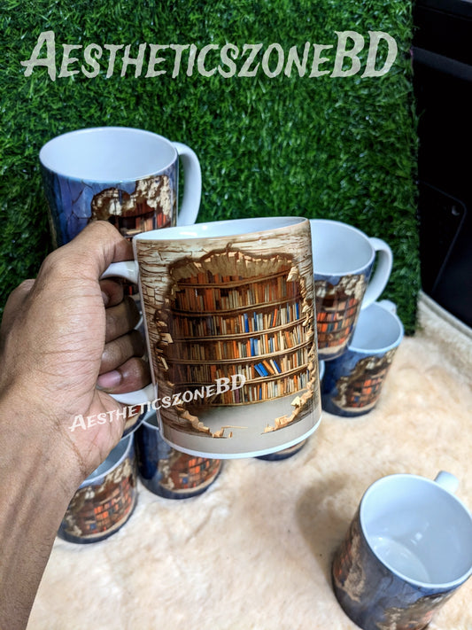 ✨📖 Tiny Worlds on a Shelf – Artistic 3D Bookshelf Mug