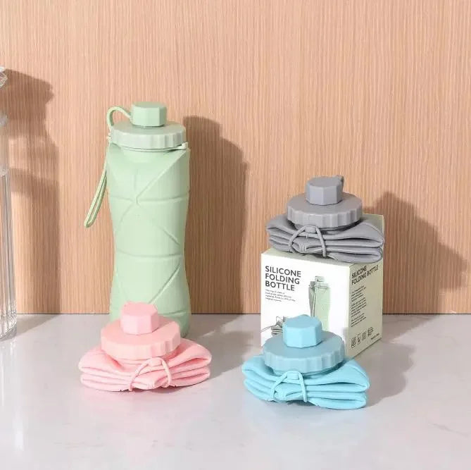 Silicone 600ml Foldable Water Bottle- perfect for space savers