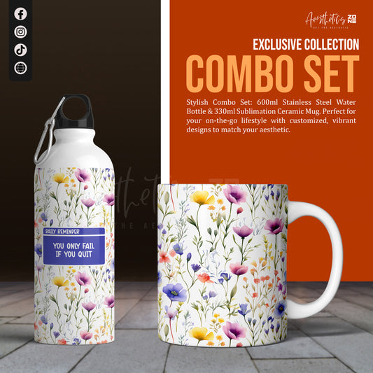 Grace & Growth – Daily Reminder Bottle & Floral Mug Combo