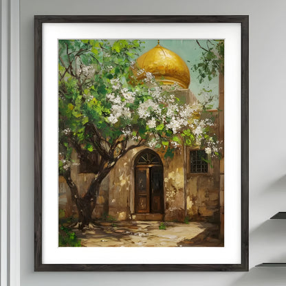 Golden Dome Mosque – Serene Islamic Framed Wall Art
