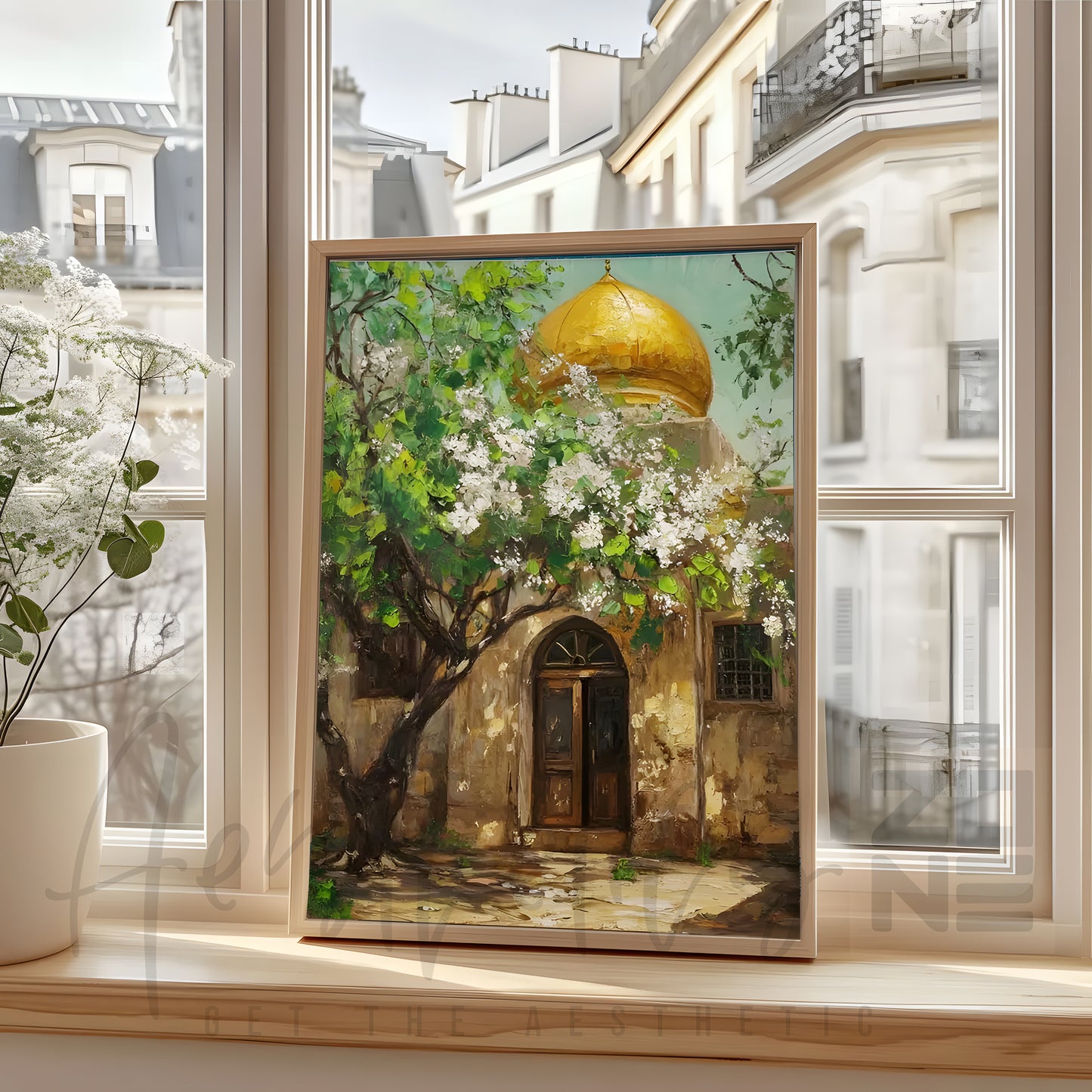 Golden Dome Mosque – Serene Islamic Framed Wall Art