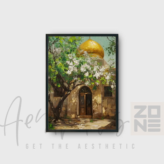 Golden Dome Mosque – Serene Islamic Framed Wall Art