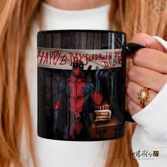 🖤 Deadpool Birthday Bash Mug – Black Glossy Edition 🎉