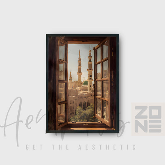 A Window to Peace – Serene Mosque View Framed Wall Art