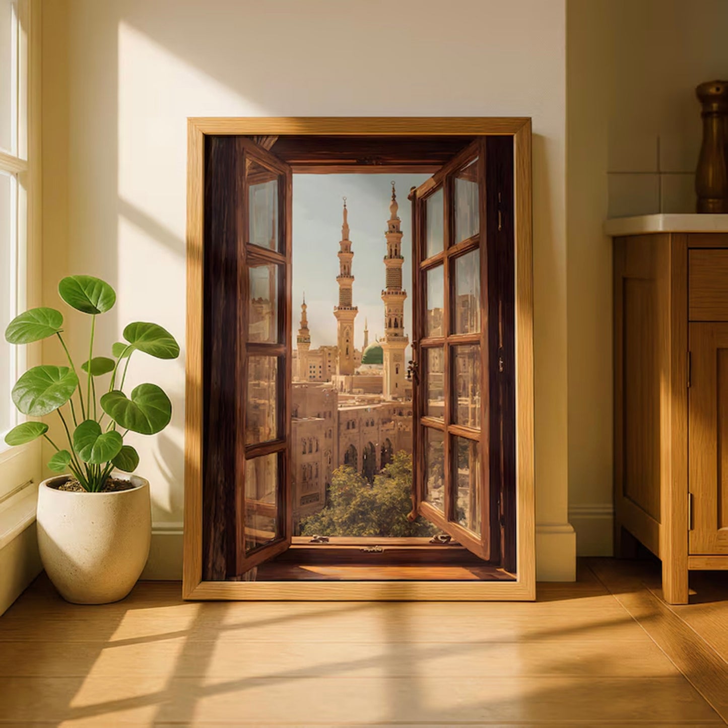 A Window to Peace – Serene Mosque View Framed Wall Art