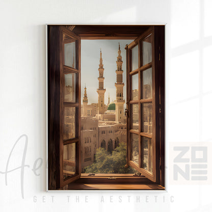 A Window to Peace – Serene Mosque View Framed Wall Art