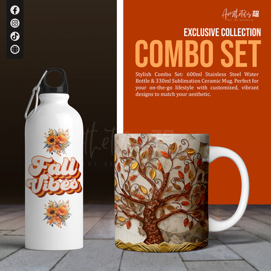 3D Aesthetic tree design mugs and fall vibes bottle combo