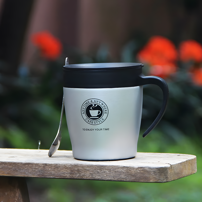 Double Walled 330ml Coffee Cup Stainless Steel with spoon