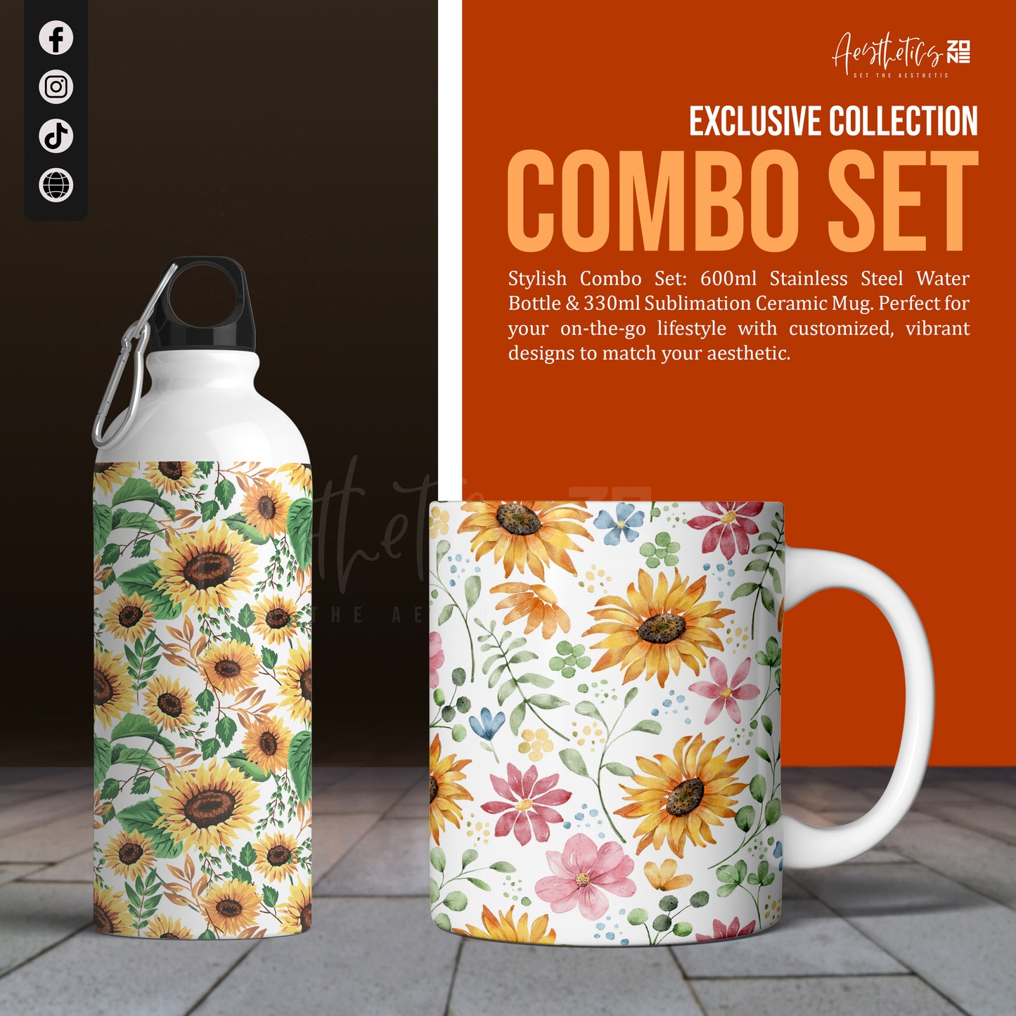 Sunshine Glow – Aesthetic Sunflower Mug & Bottle Combo