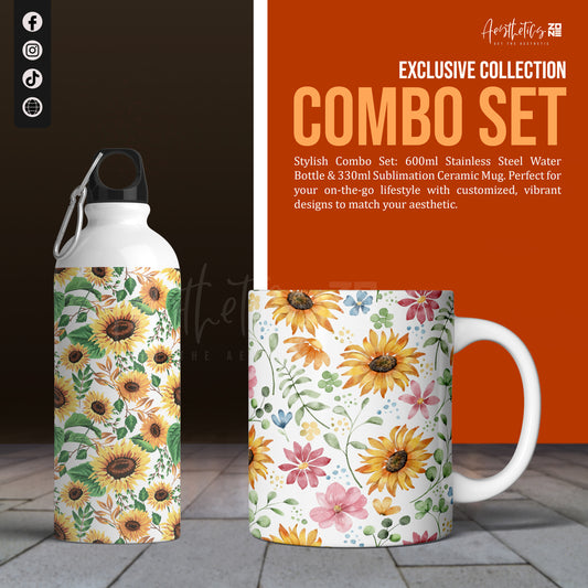 Sunshine Glow – Aesthetic Sunflower Mug & Bottle Combo