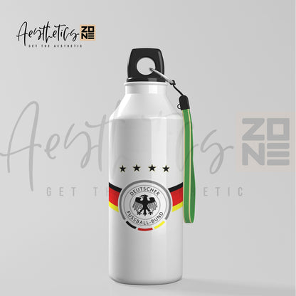 White water bottle with German football league logo on a light gray background