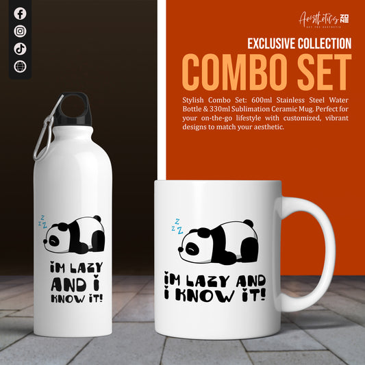 Lazy Panda Vibes – Mug & Bottle Combo"