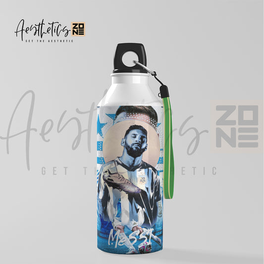 Water bottle with a graphic design on a gray background