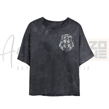 Hogwarts Blooms – Floral Logo Acid Wash Tee