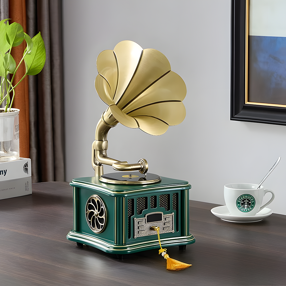 Wooden Classic European-Style Gramophone – Portable Retro Bluetooth Speaker & Ornament