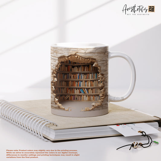 ✨📖 Tiny Worlds on a Shelf – Artistic 3D Bookshelf Mug