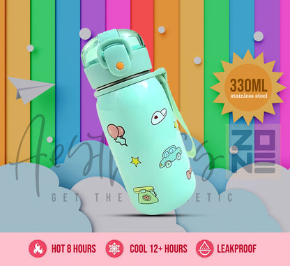 Cute Kids Thermal Water Bottle 330ml – Keeps Drinks Hot or Cold 8+ Hours