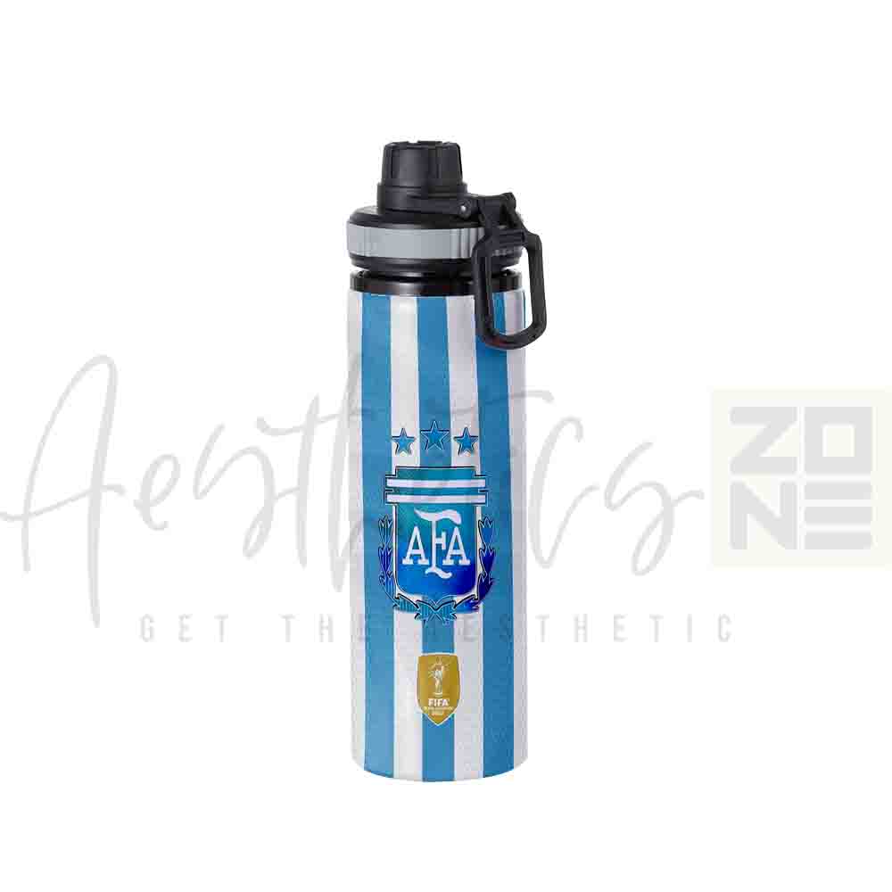 Water bottle with striped design and AFA logo on a white background