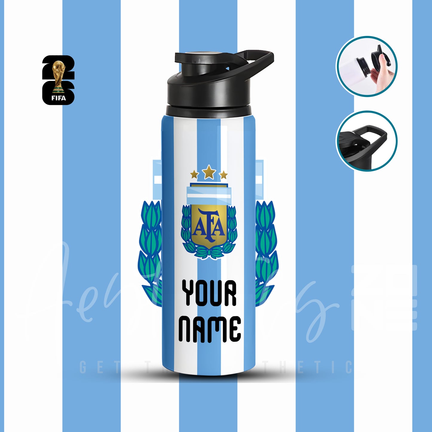 Argentina AFA Crest Custom Name Edition Aluminum Sports Water Bottle with free key rings