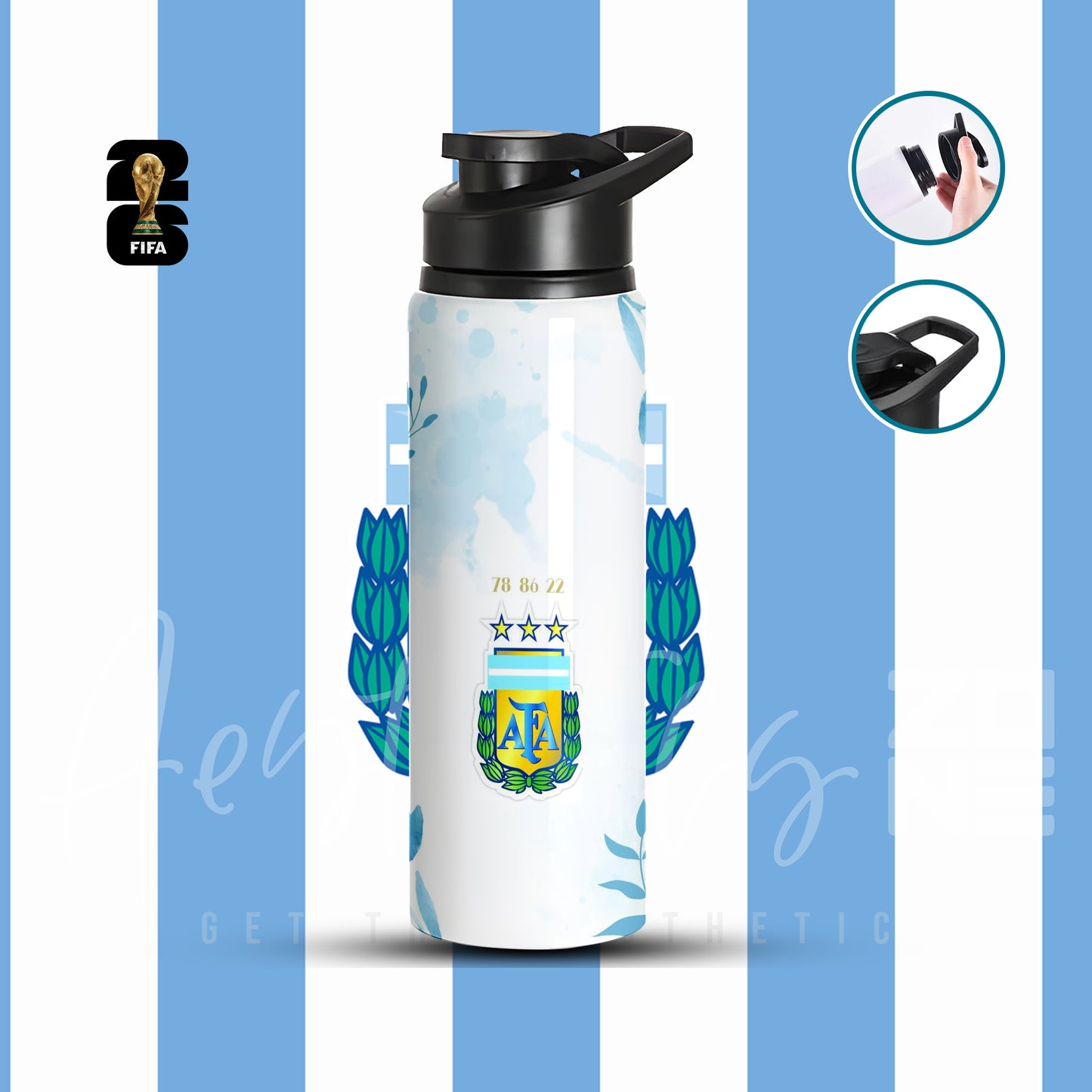 Minimal Argentina Tree Theme Aluminum Sports Water Bottle