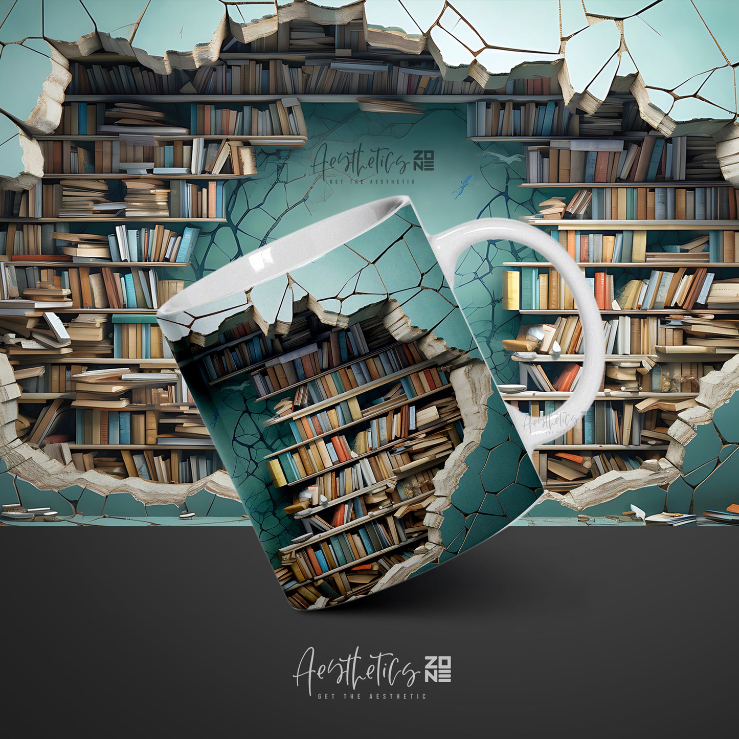 🧙‍♂️📚 Enchanted Library – 3D Bookshelf Fantasy Mug
