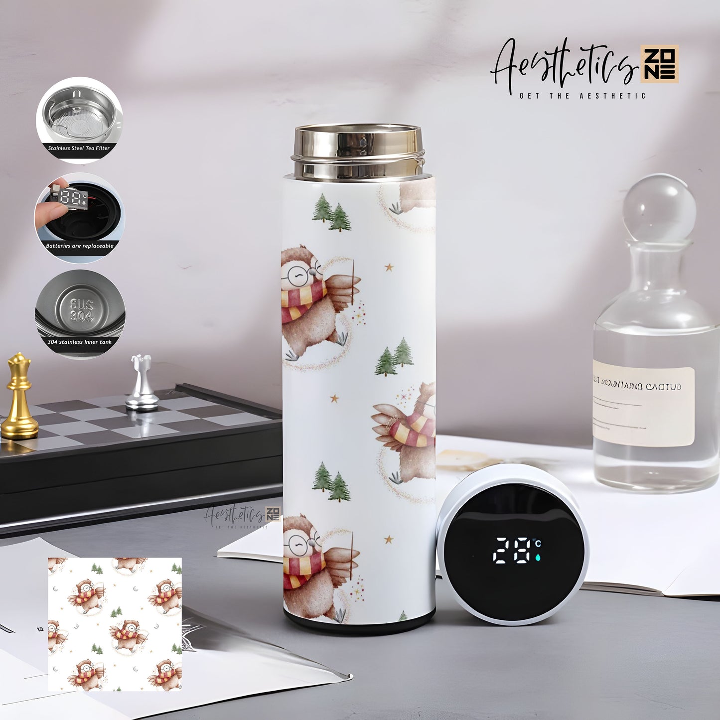 Adorable Owl Design Smart Temperature Bottle – Perfect Gift