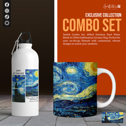 Starry Night Dreams – Van Gogh Inspired Mug & Bottle Combo