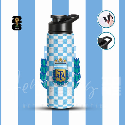 Argentina AFA Checkered Blue & White Crest Edition Aluminum Sports Water Bottle
