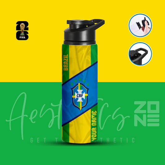 Brazil Custom Name Edition Aluminum Sports Water Bottle with free key rings