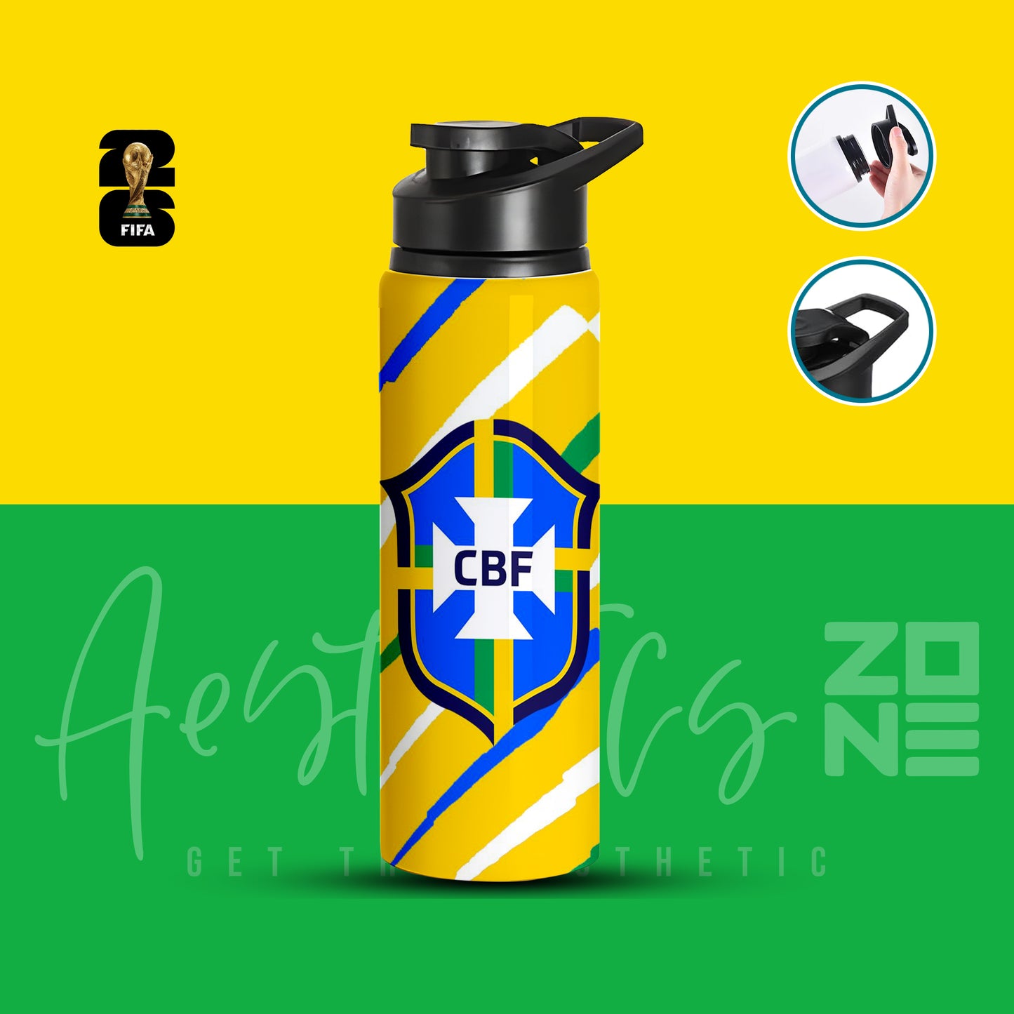 Brazil CBF Logo Stripes Edition Aluminum Sports Water Bottle
