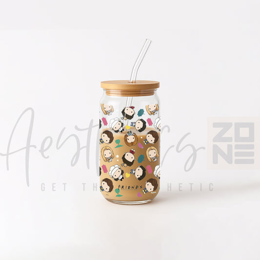 Cute FRIENDS Cartoon Glass Can for Everyday Sips