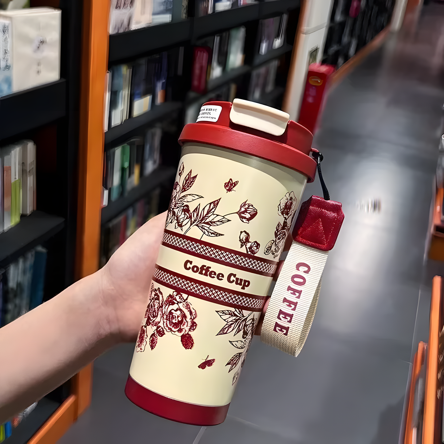 Coffee Cup 500ml stainless Steel Leakproof floral Travel Mug