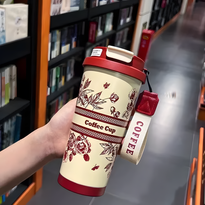 Coffee Cup 500ml stainless Steel Leakproof floral Travel Mug