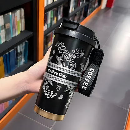 Coffee Cup 500ml stainless Steel Leakproof floral Travel Mug