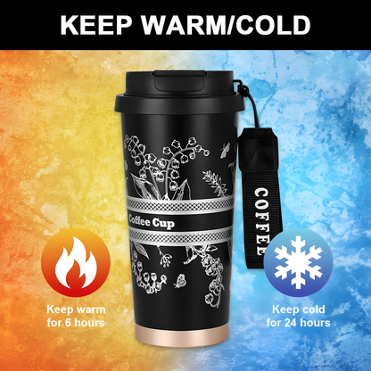 Coffee Cup 500ml stainless Steel Leakproof floral Travel Mug