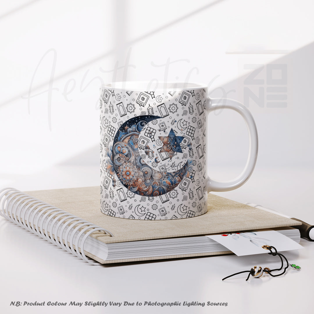 Crescent Moon Islamic Pattern Mug – Spiritual Elegance in Every Sip