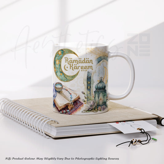 Mug with 'Ramadan Kareem' design on a notebook
