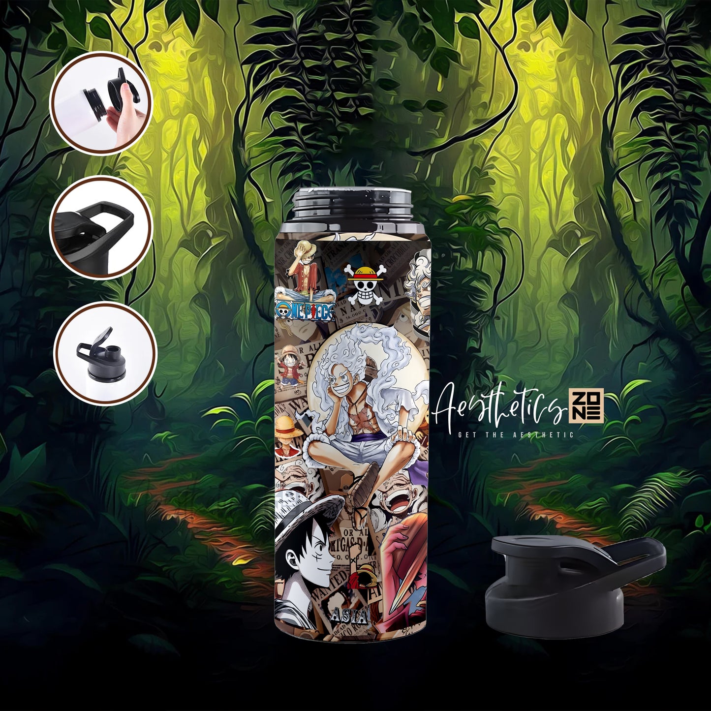 Tumbler with character design against a jungle background