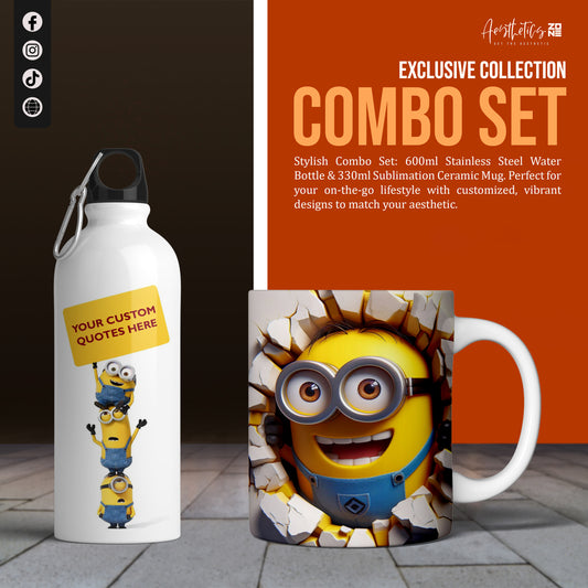 Minion Mania – 3D Minion Mug & Custom Text Bottle Combo