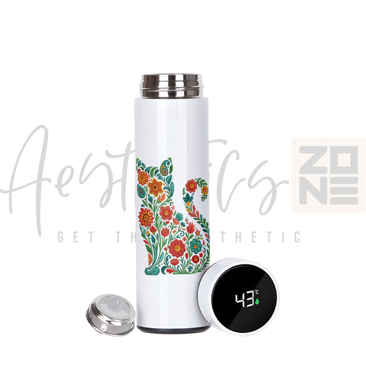 Floral Texture Cat Thermal Bottle