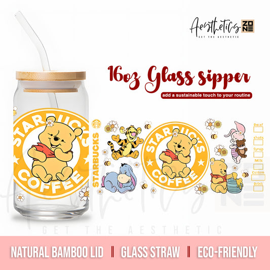 Adorable Pooh Bear Design Glass Can