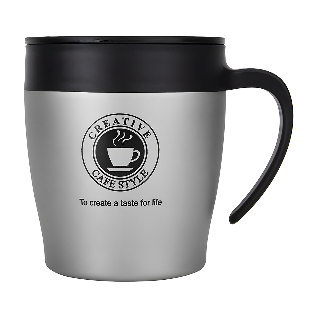 Double Walled 330ml Coffee Cup Stainless Steel with spoon