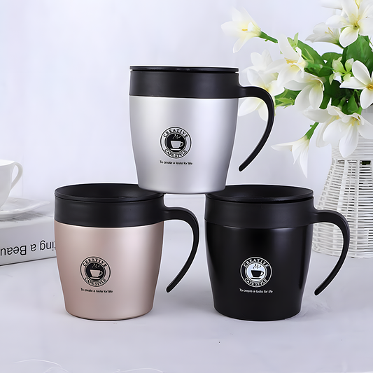 Double Walled 330ml Coffee Cup Stainless Steel with spoon