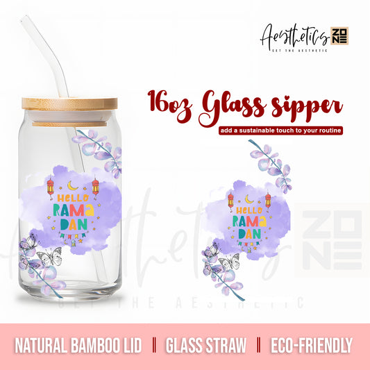Hello Ramadan – Aesthetic Islamic Illustration Glass Can