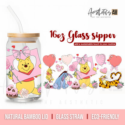 Winnie the Pooh Cartoon Design Premium Glass Can