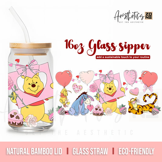 Winnie the Pooh Cartoon Design Premium Glass Can