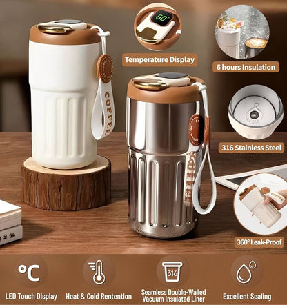 Double wall vacuum insulated 450ml LED smart Coffee cup