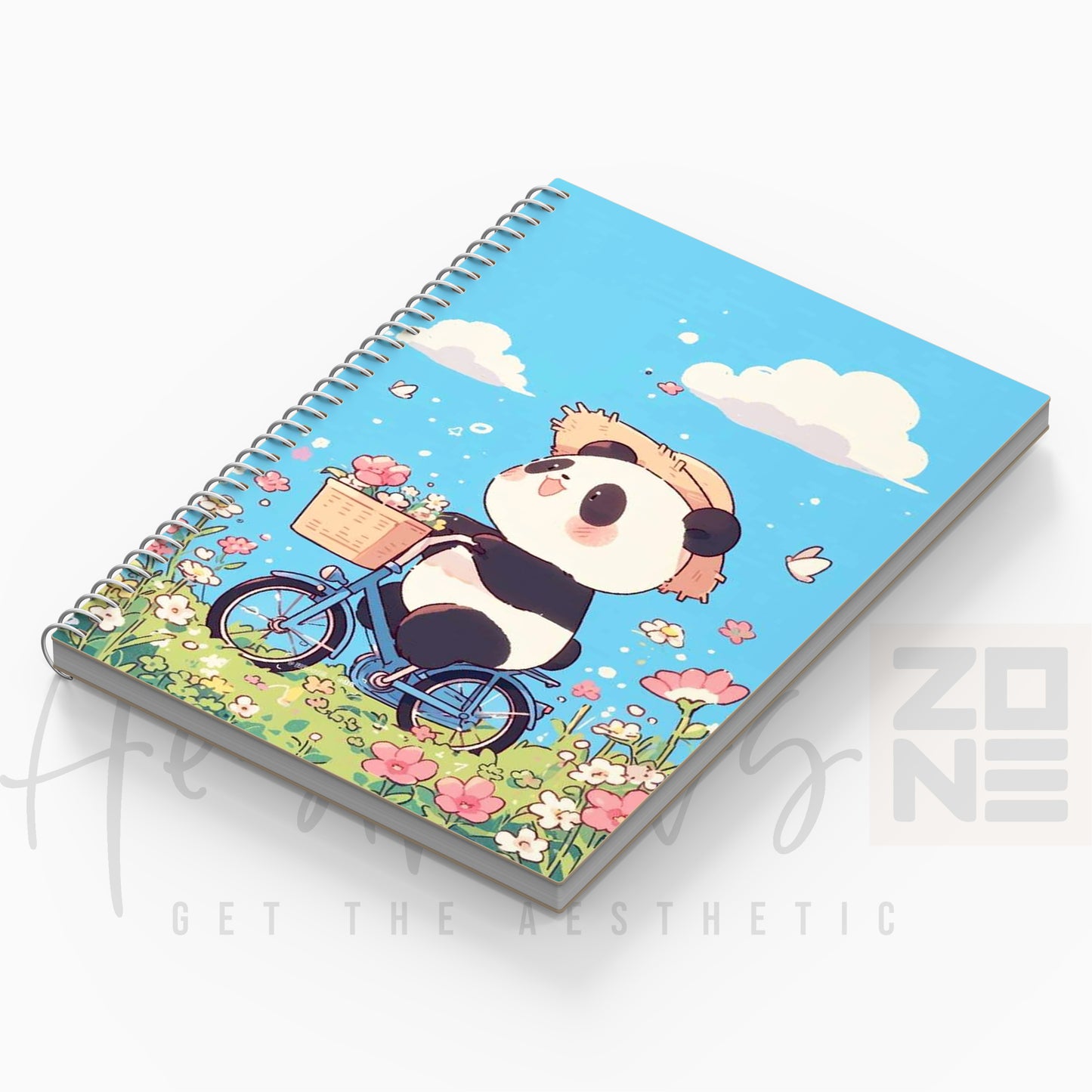 Panda on Bicycle Floral Notepad